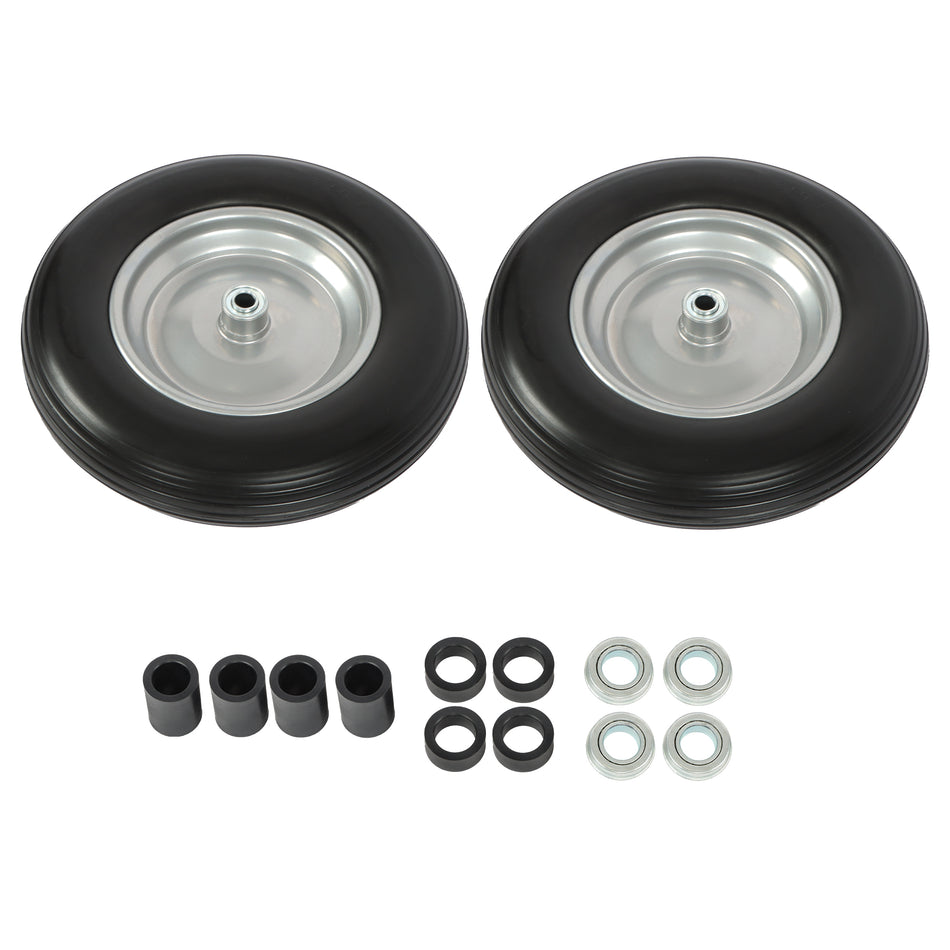 2-Pack 14.5" Flat-Free Wheelbarrow Tires with 3/4" Bearings & Spacers Solid Foam Garden Cart Wheels 4.80/4.00-8