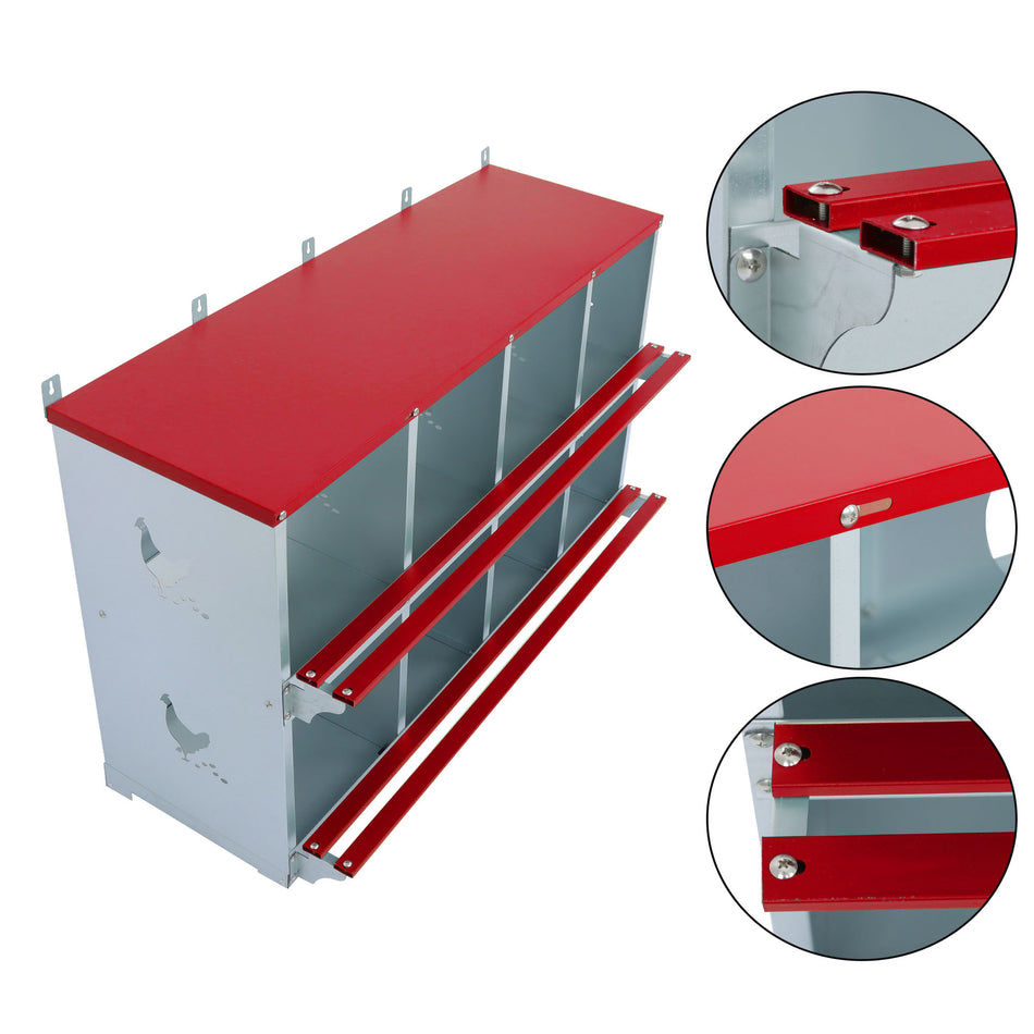 8-Holes Chicken Easy Egg Nest Box Large Vent Metal Poultry Wall Mount Collection