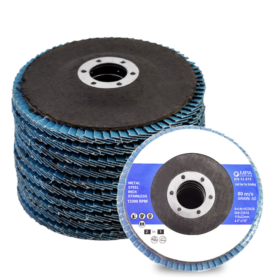 60 Grit Premium Zirconia Flap Disc Sanding Grinding 4-1/2" X 7/8" 10 Pieces