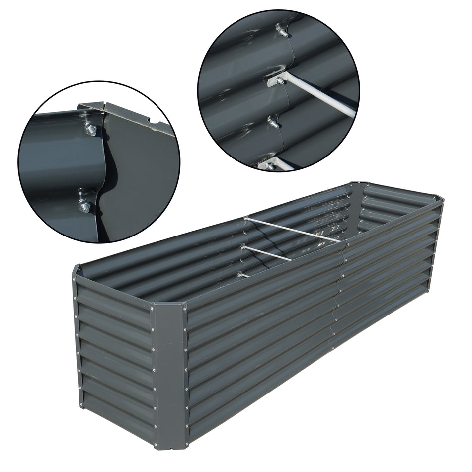 8 x 2ft Galvanized Steel Raised Garden Bed Kit - 24" Deep Planter Box Dark Gray