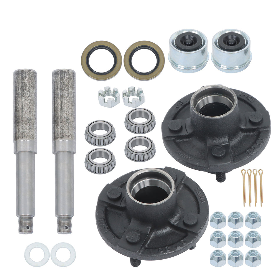 Labwork 2×1" Hub & Round BT8 Spindle Trailer Axle Kits With 4 On 4" Bolt Idler
