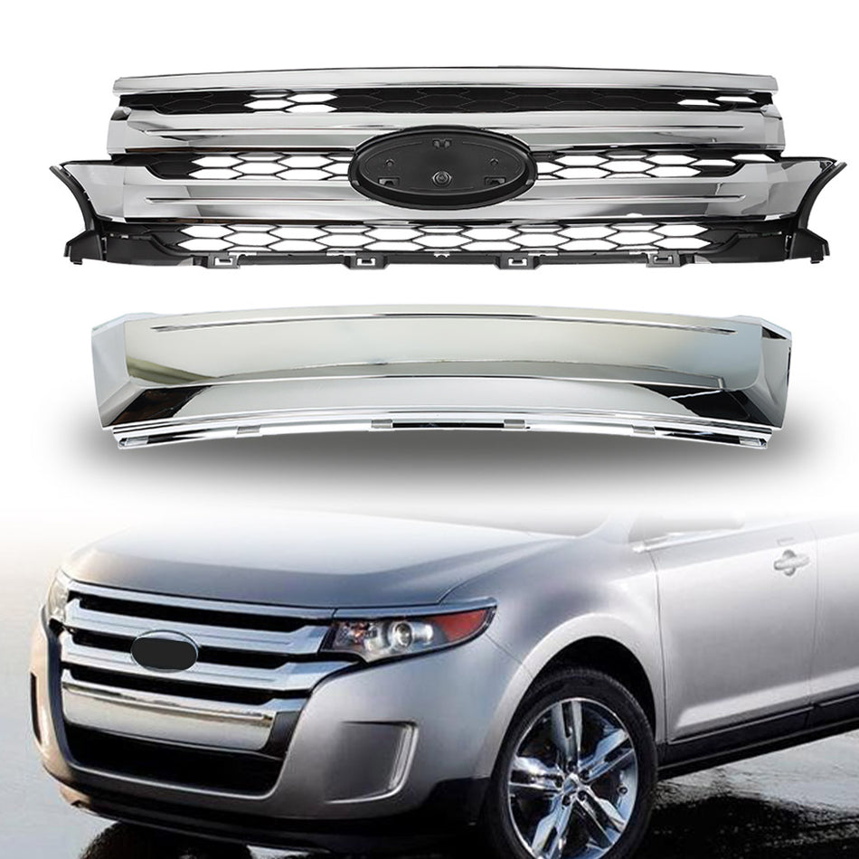 Labwork Front Upper Side Grille For Ford Edge 11-14 Chrome Mounting&Trim Molding