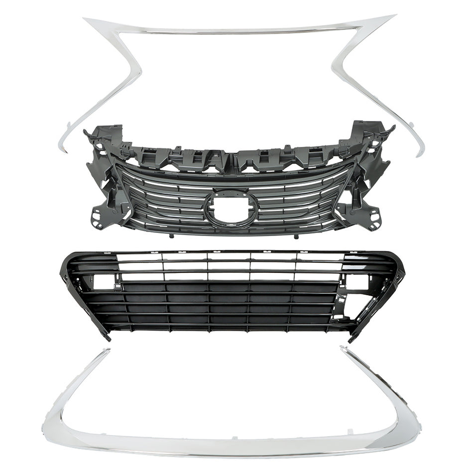 Labwork Front Grille Gray BLK For Lexus ES300h ES350 2016-2018 W/Chrome Trim Set
