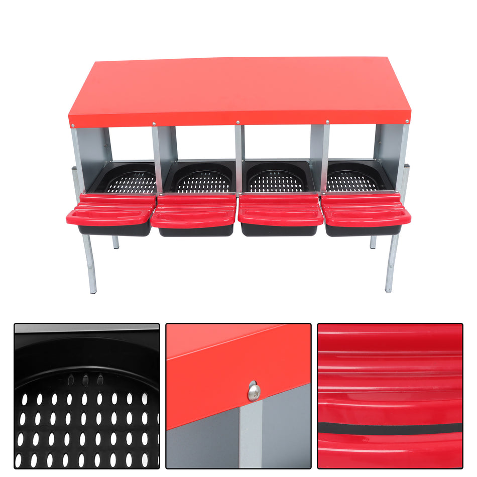 4- Hole Chicken Egg Laying Box With Lid Cover Chicken Nesting Box Coop Metal US
