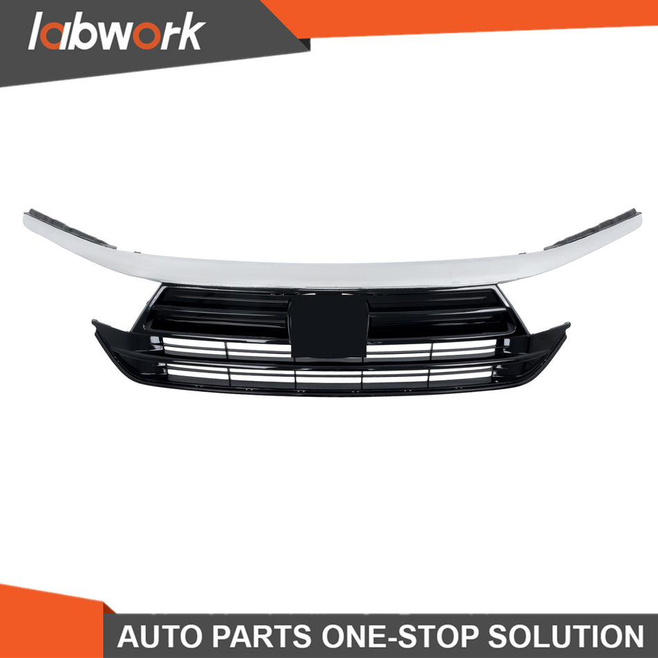 Labwork Black Front Upper Grille+Chrome Trim For Honda Odyssey 2021-2023 Plastic