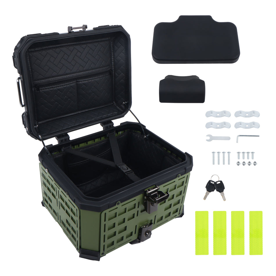 45L Motorcycle Rear Top Case Trunk with Safety Lock Green Aluminum Alloy