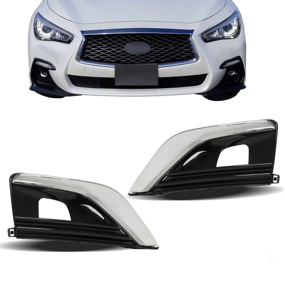 Labwork RH+LH Bumper Fog Light Cover For Infiniti Q50 18-20 Electroplated Trim