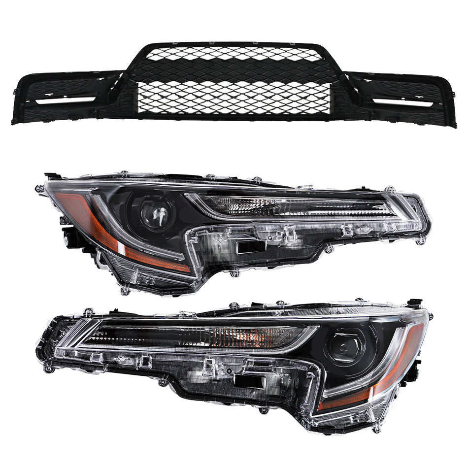 Labwork Set Front Grill&Headlights Assembly For 2023-2024 Toyota Corolla Black