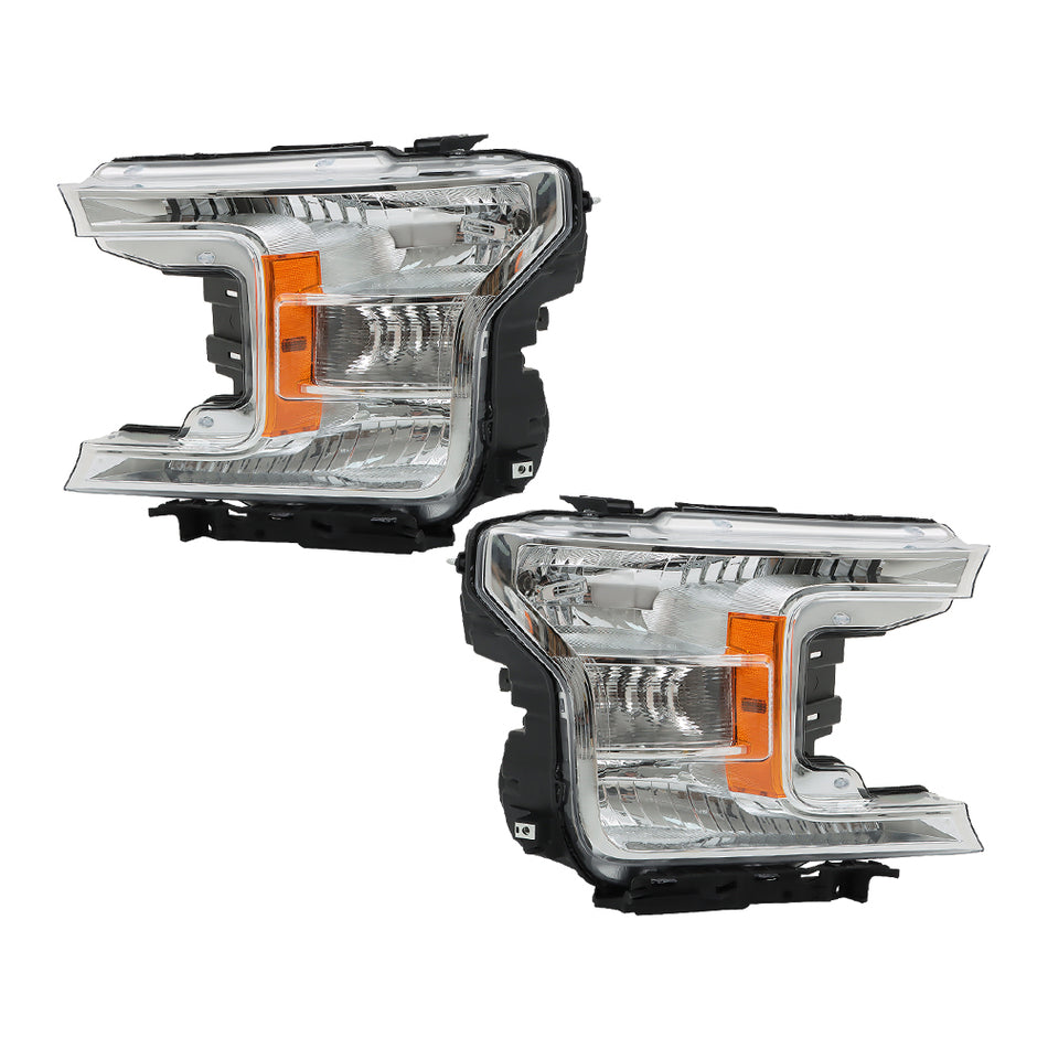 Labwork Left+Right Headlights Assembly For Ford F-150 2018-2020 Halogen Chrome