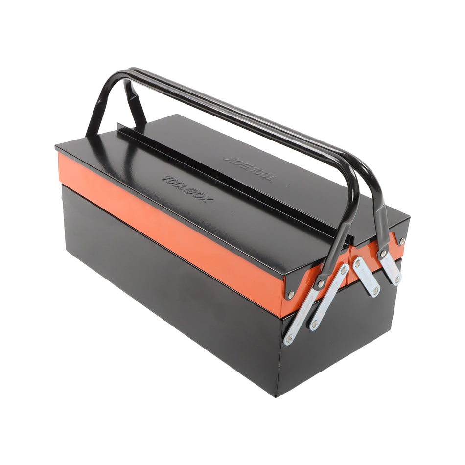 labwork Tool Box, 16.5 inch 2 Tier 3 Tray, Heavy Duty Metal Portable Folding Cantilever Toolbox with Handle,Cantilever Toolbox, for Garage Trunk Household Office, Black Orange
