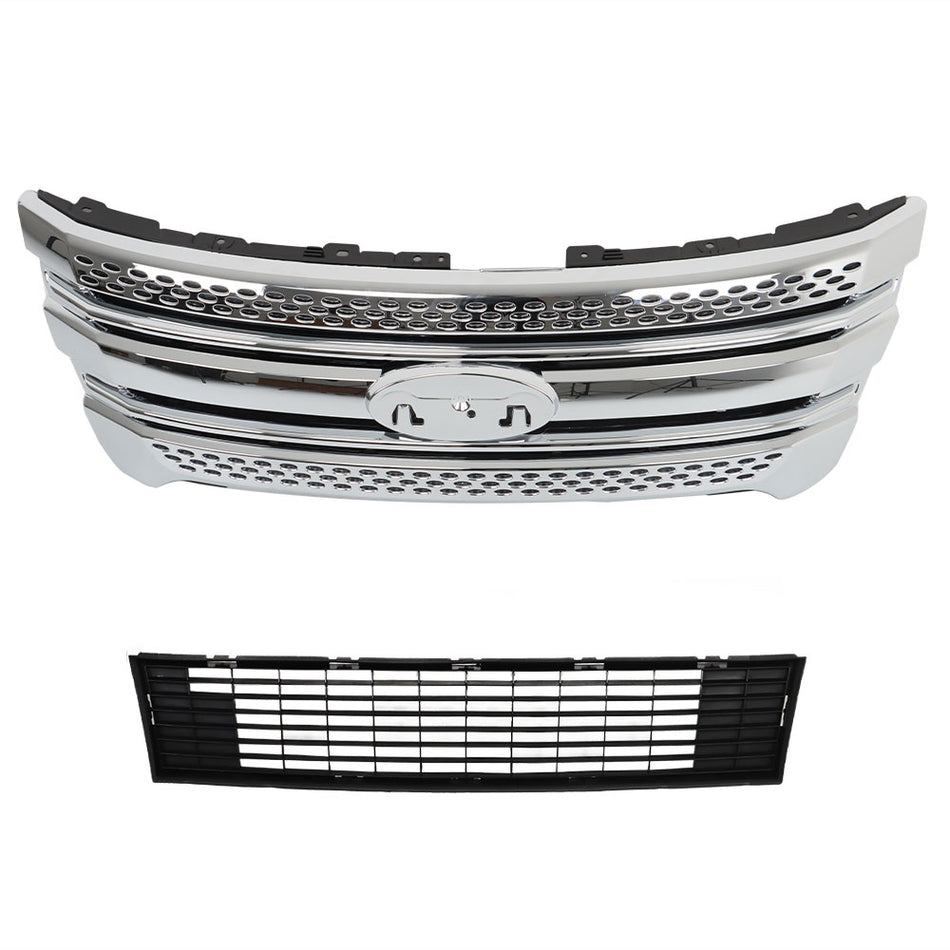 Labwork Front Upper Bumper Grille Assembly Chrome For 2011-2015 Ford Explorer