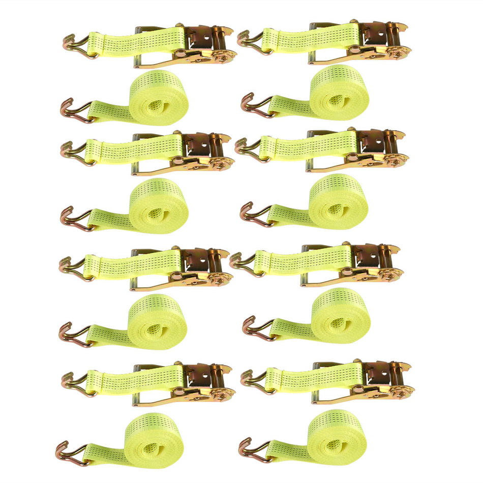 New Yellow Ratchet Straps J Hook 2" x 15' 5000 Lbs Heavy Duty Tie Downs 8 Piece