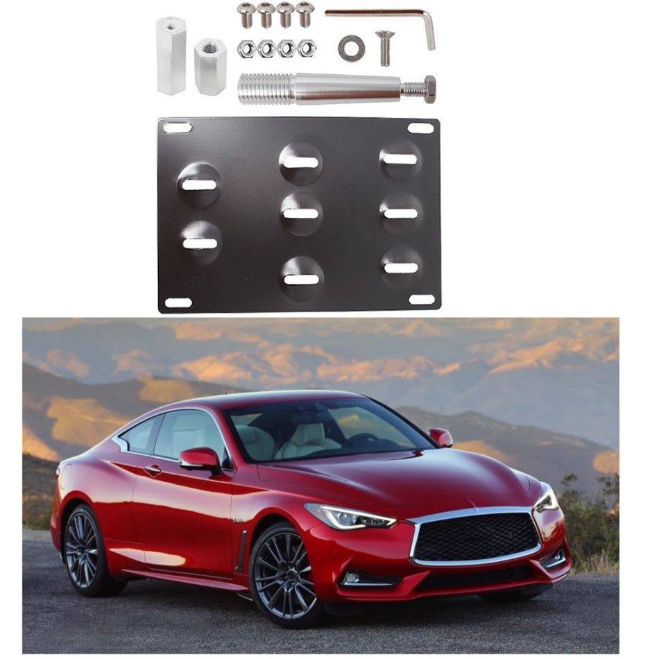 labwork License Plate Front Bumper Tow Hook Bracket For 2014-18 Infiniti Q50 Q60