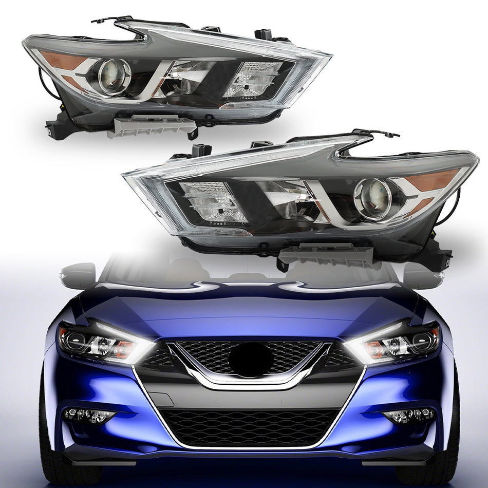Labwork Left+Right Headlight For 2016-18 Nissan Maxima S/SL/SV Halogen w/LED DRL