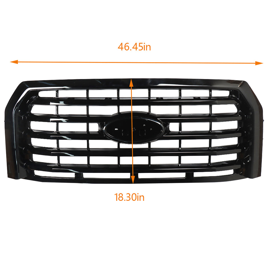 Labwork Front Upper Grille For Ford F150 2015-2017 Gloss Black Horizontal ABS