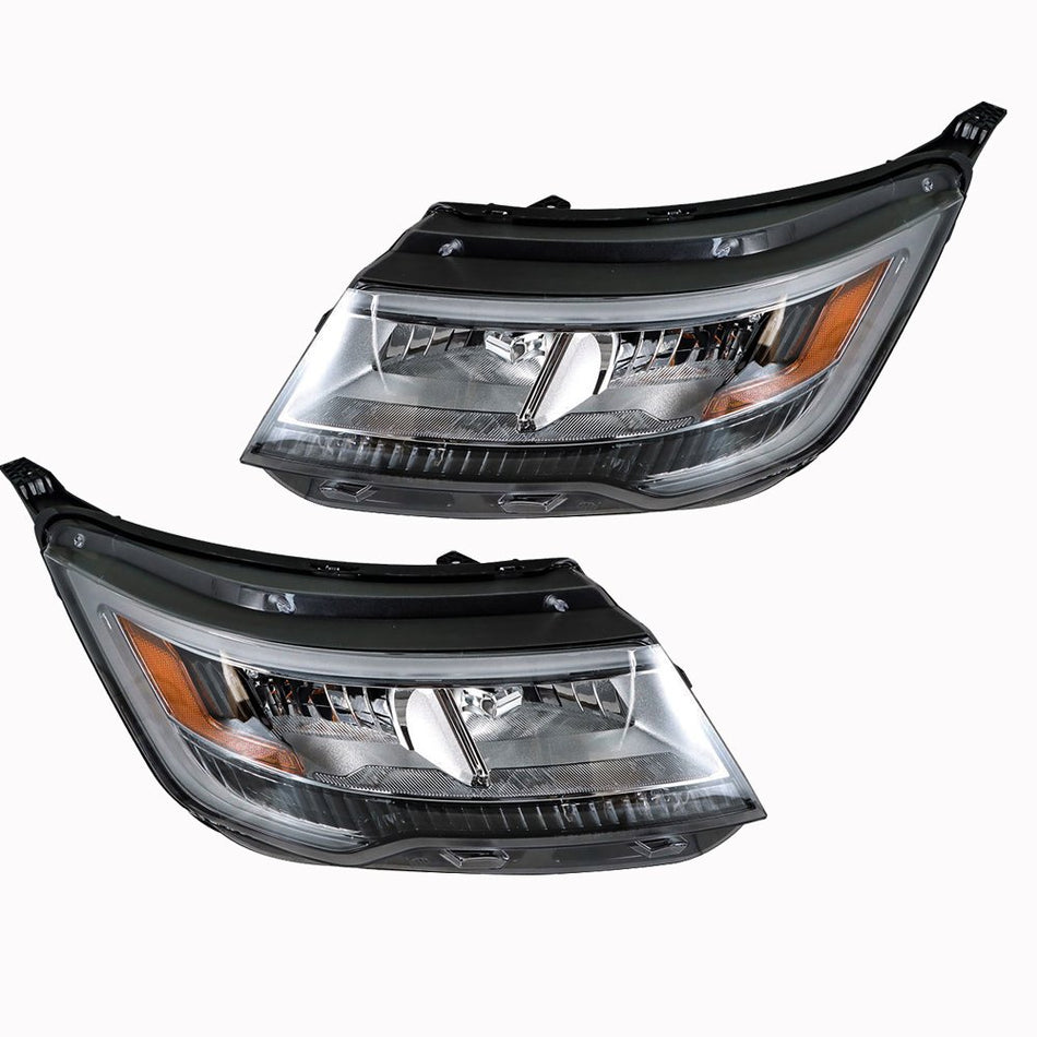 Labwork Right+Left Headlights For 2016-18 Ford Explorer Halogen W/LED DRL Chrome
