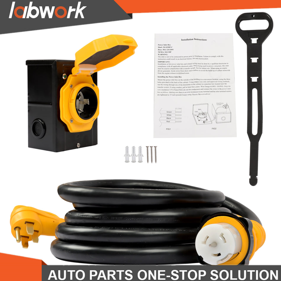 Labwork 15FT 50 Amp generator extension cord and Inlet Box NEMA 14-50P /SS2-50R