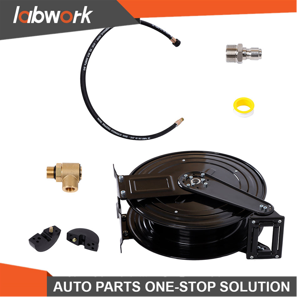 3/8" X 50 FT Auto-Retractable High Pressure Washer Hose Reel For Water/Air/Oil