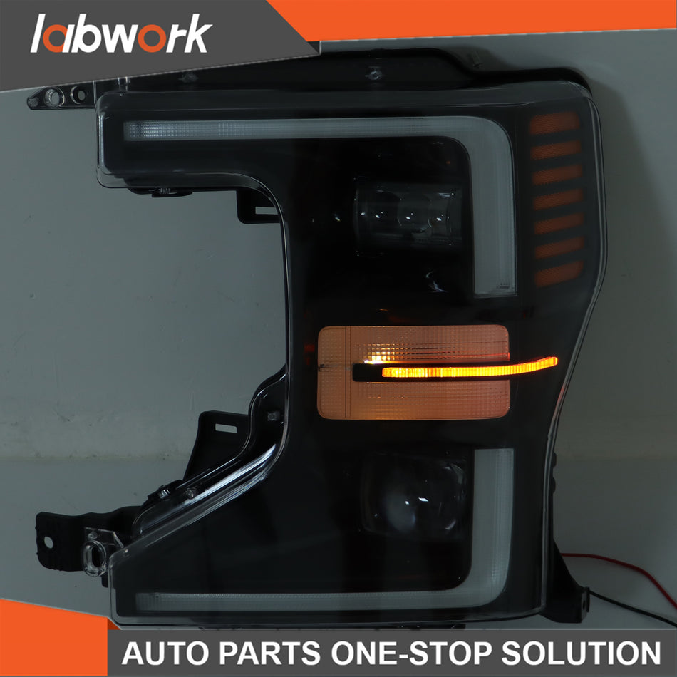 Labwork FULL LED Headlight For 2020-22 Ford F250 F350 SuperDuty Black Trim LH+RH