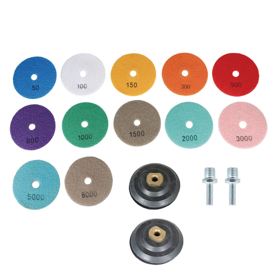 For Drill 4" Diamond Polishing Pads Kit With 2 Pcs 5/8"-11" Backer Pads 14 Pack