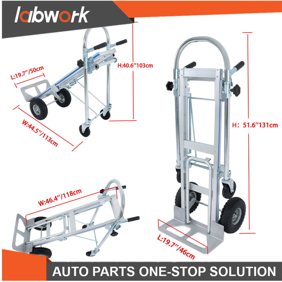 Labwork Aluminum Convertible Hand Truck 3-in-1 Folding Dolly 1000 LBS Capacity