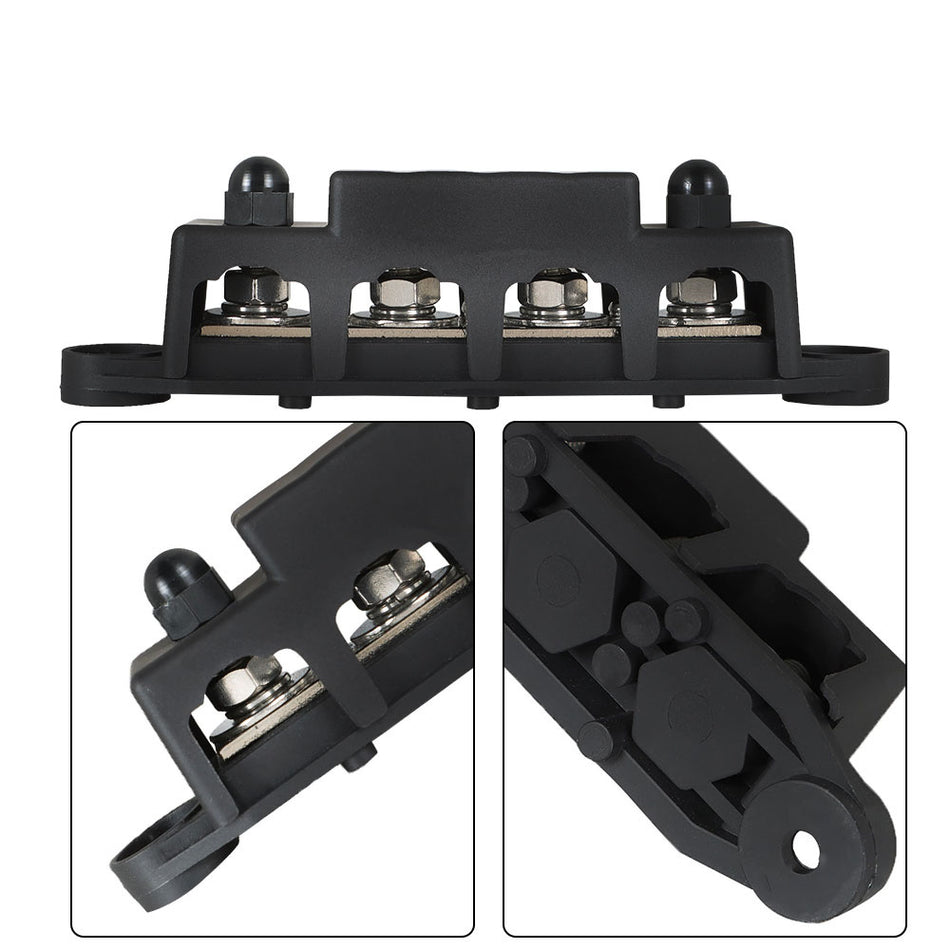 Bus Bar Power Distribution Block 4 Post Busbar 12V 250A With Cover 5/16" Black
