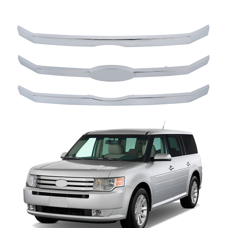 Labwork Front Upper Grille Grill Bars Insert Chrome For 2009-2012 Ford Flex 3PC