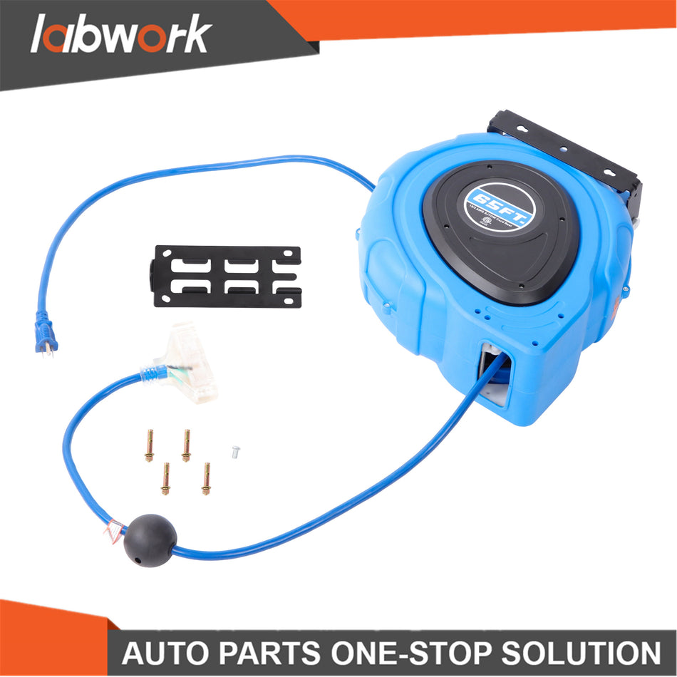 Labwork 65FT 12AWG/3C SJTOW Retractable Extension Cord Reel Power Cord Reel