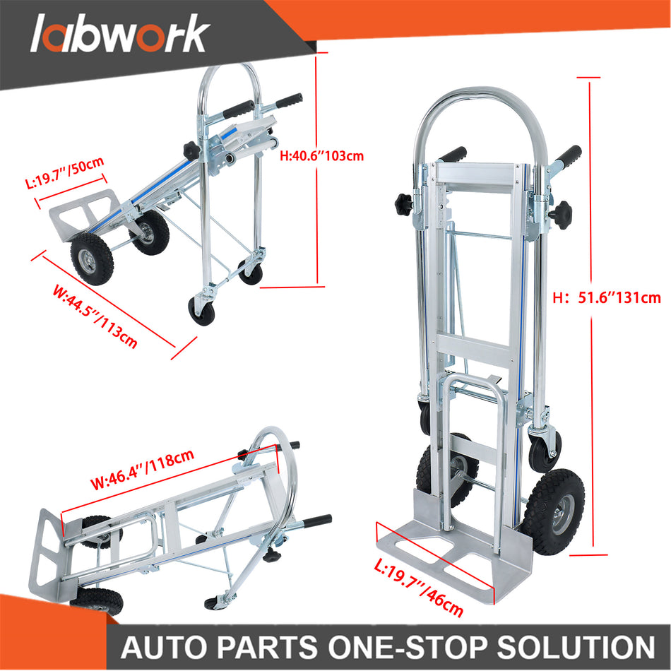 Labwork 1000LBS Capacity Aluminum Convertible Hand Truck Folding Trolley 4 In 1