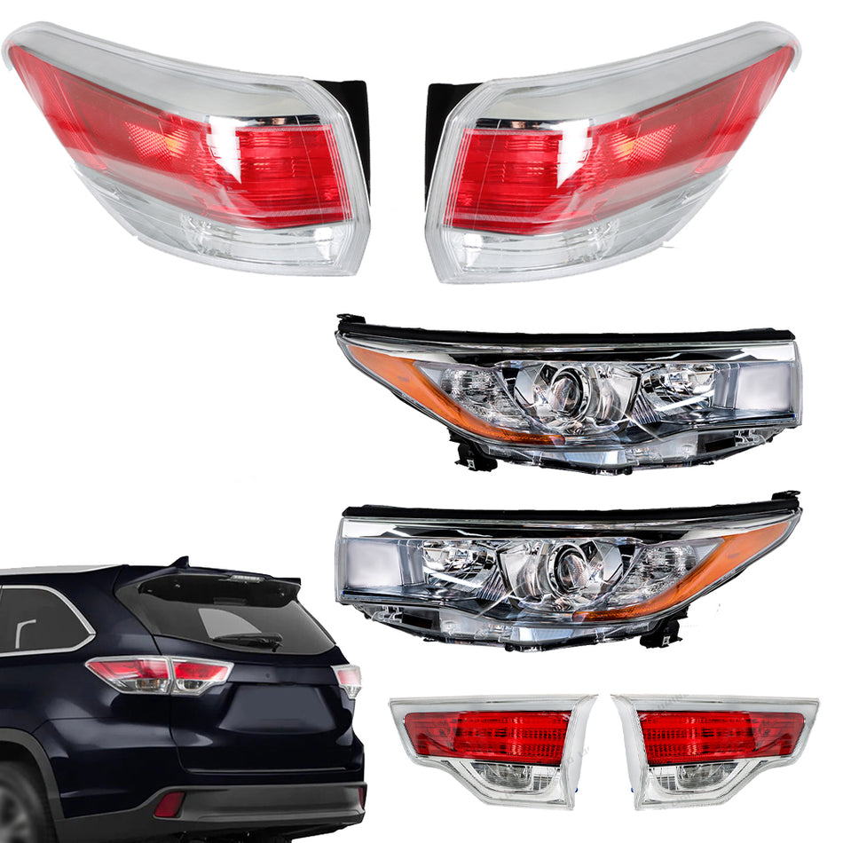 Labwork Pair Outer+Inner Taillights&Headlights For Toyota Highlander 2014-2016