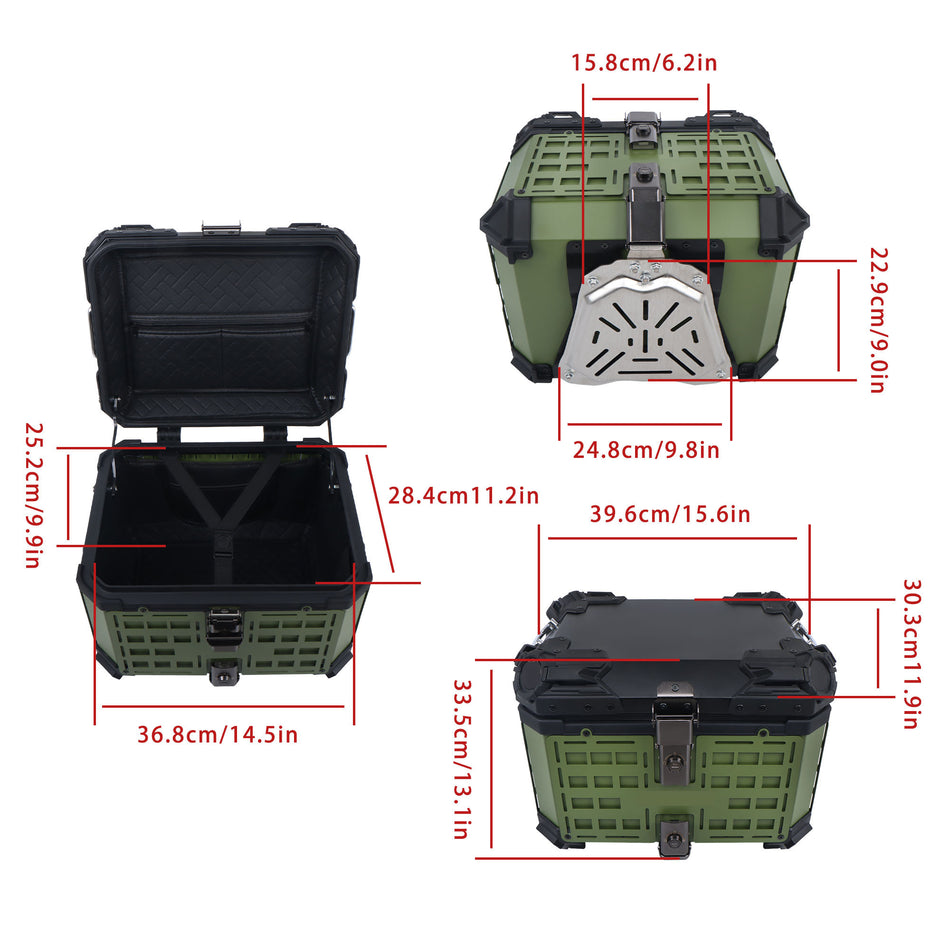 45L Motorcycle Rear Top Case Trunk with Safety Lock Green Aluminum Alloy