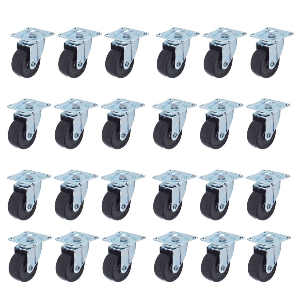 2Inch Swivel Caster Wheels Rubber Base With Top Plate & Bearing Heavy Duty 24Pcs