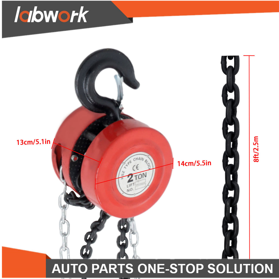 Labwork 2 Ton/4400 lbs Capacity 8ft Lift G80 Chain Manual Hand Chain Hoist
