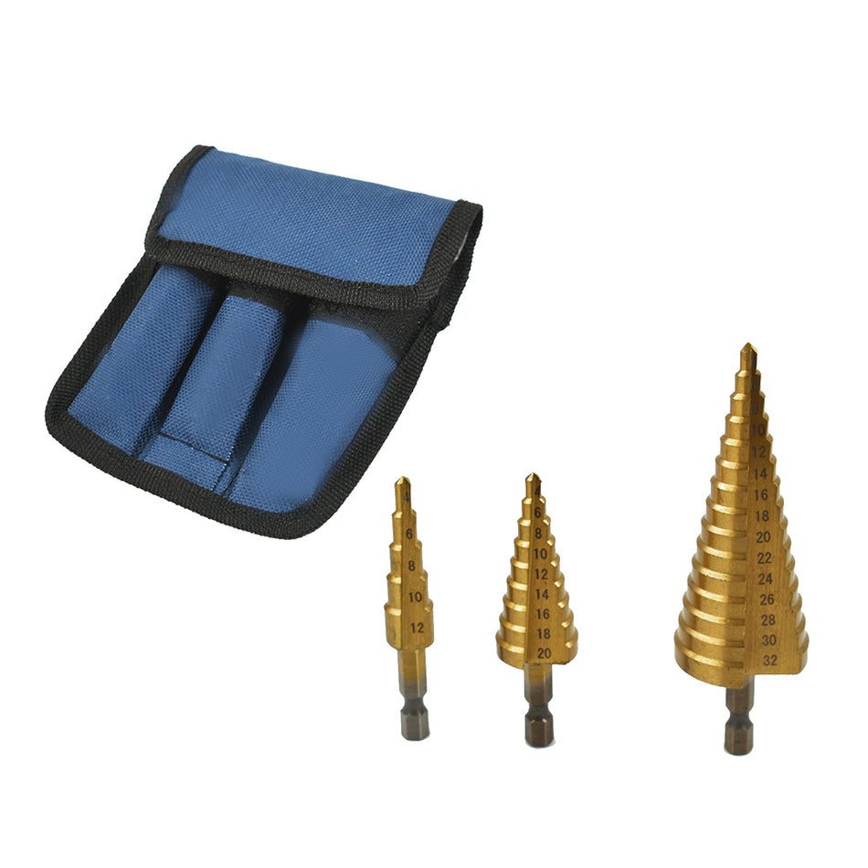 3 Pack Large HSS Steel Step Cone Drill Bit Set 4-12mm/4-20mm/4-32mm Hole Cutter