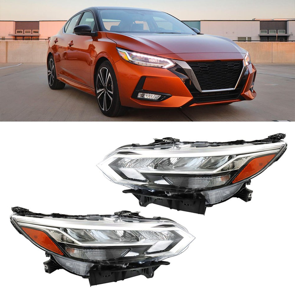 Headlights Assembly Left and Right Side Replacement for Sentra 2020 2021 2022 Headlights Chrome Housing Replacement for 260606LB5A 260106LB5A