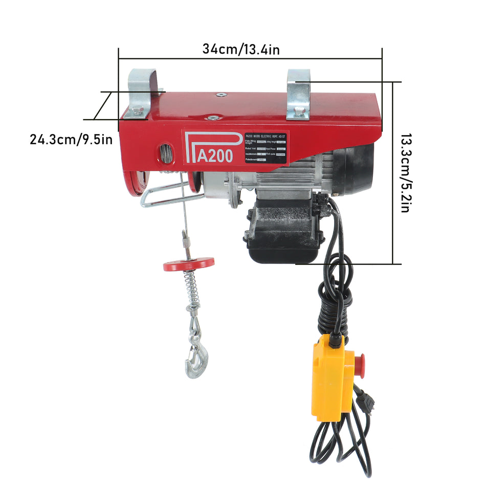 PA200 Electric Hoist 440lbs w/ 14ft Remote, 110V 510W Motor, Dual Hook System