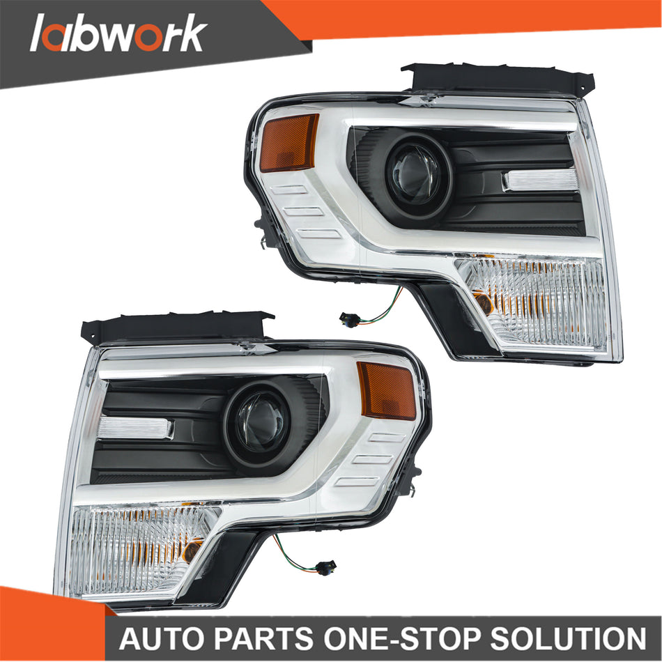 Labwork Headlights For Ford F150 2013-2014 HID Type Projector Pair Electroplated