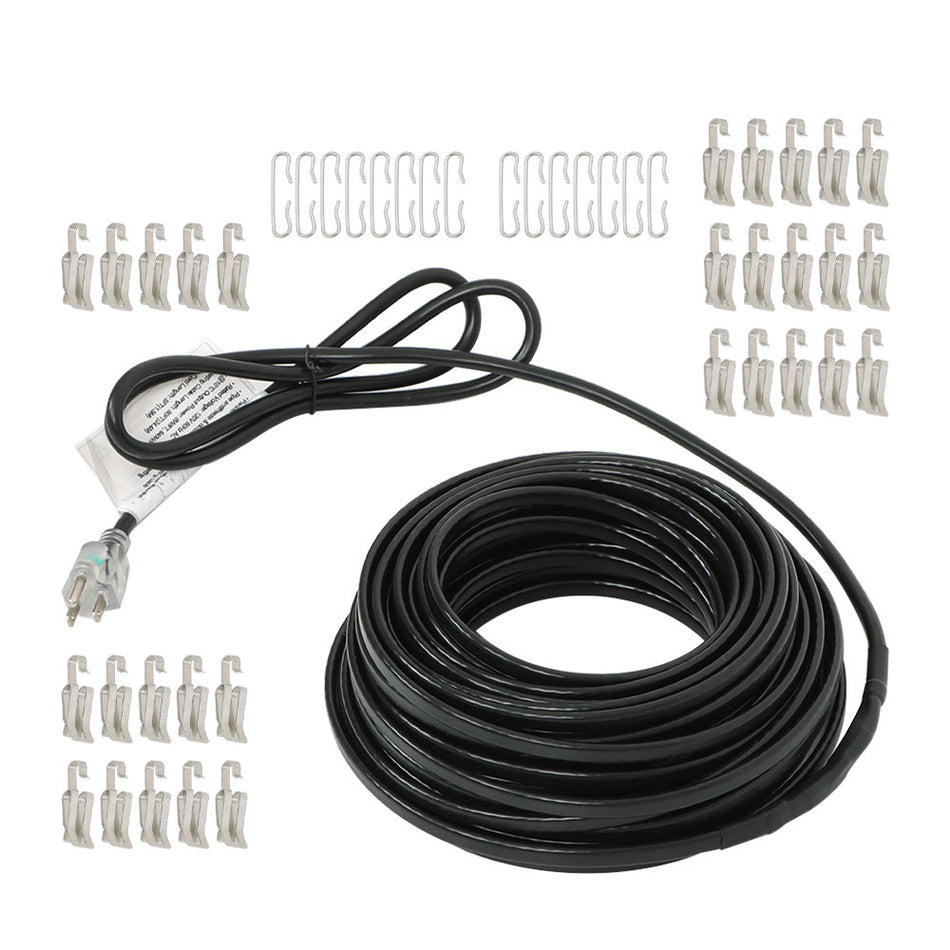 80 Feet Heat Tape 8W/FT Roof Heat Cable Snow De-icing Kit W/ Aluminum Clip Hook
