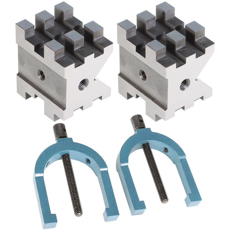 Multi-Use 2-3/8" x 2-3/4" x 2" V-Block And Clamp Set Hardened Steel Precision