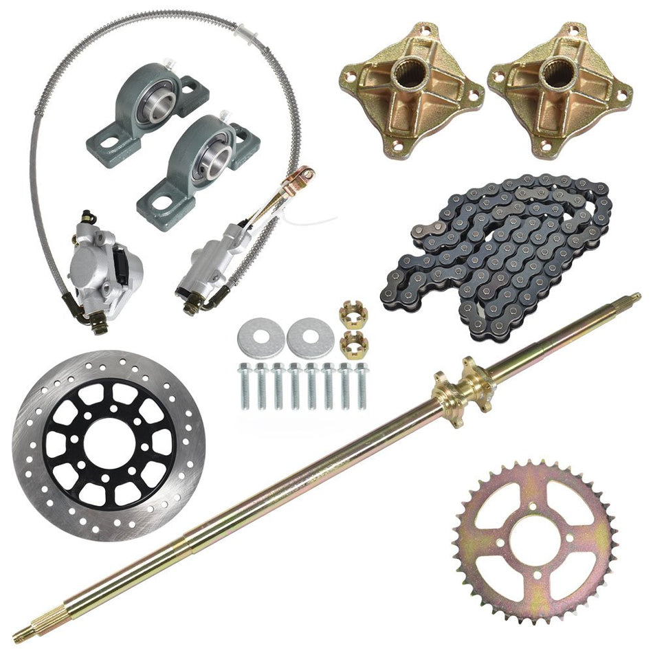 Go Kart Rear Live Axle Kit 29" 32" 44" Sprocket+Hub+Brake Assembly+chain+Disc