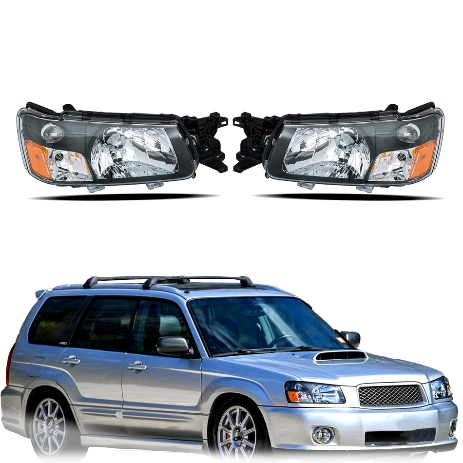 Labwork Left+Right Headlight For 2003-2004 Subaru Forester Halogen Black Housing