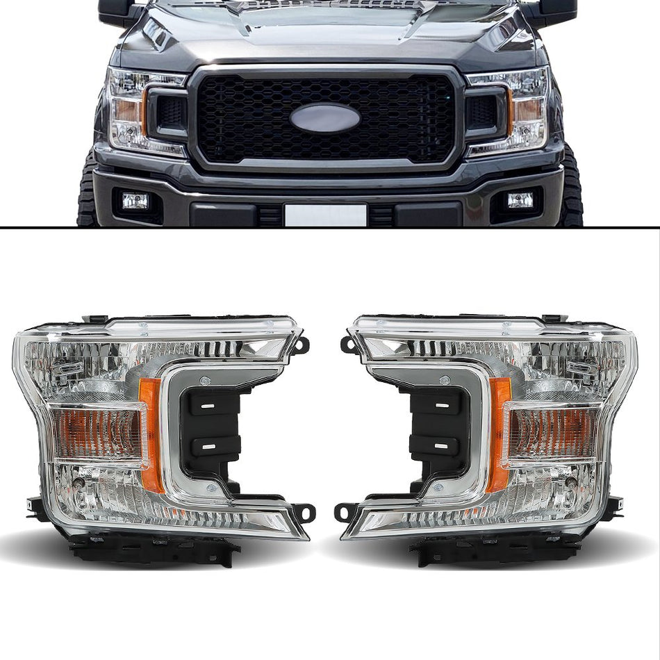 Labwork Left+Right Headlights Assembly For Ford F-150 2018-2020 Halogen Chrome