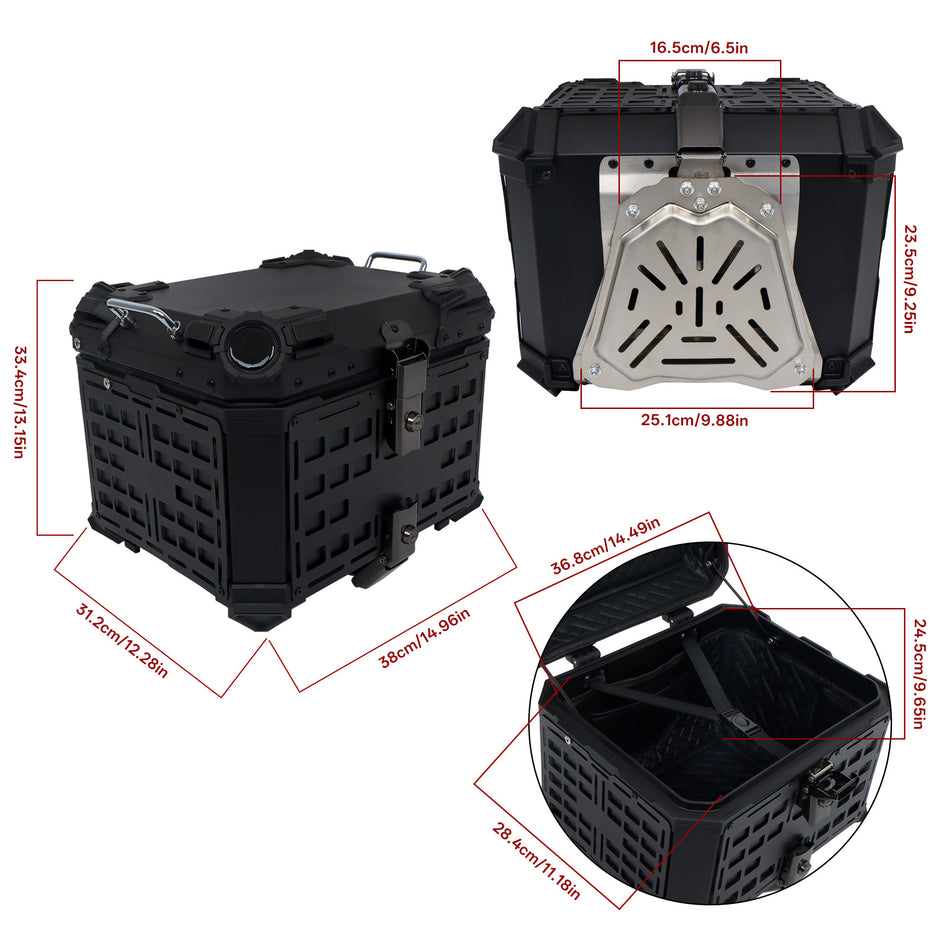 45L Motorcycle Top Case Black Aluminum Alloy Trunk with Safety Lock Universal