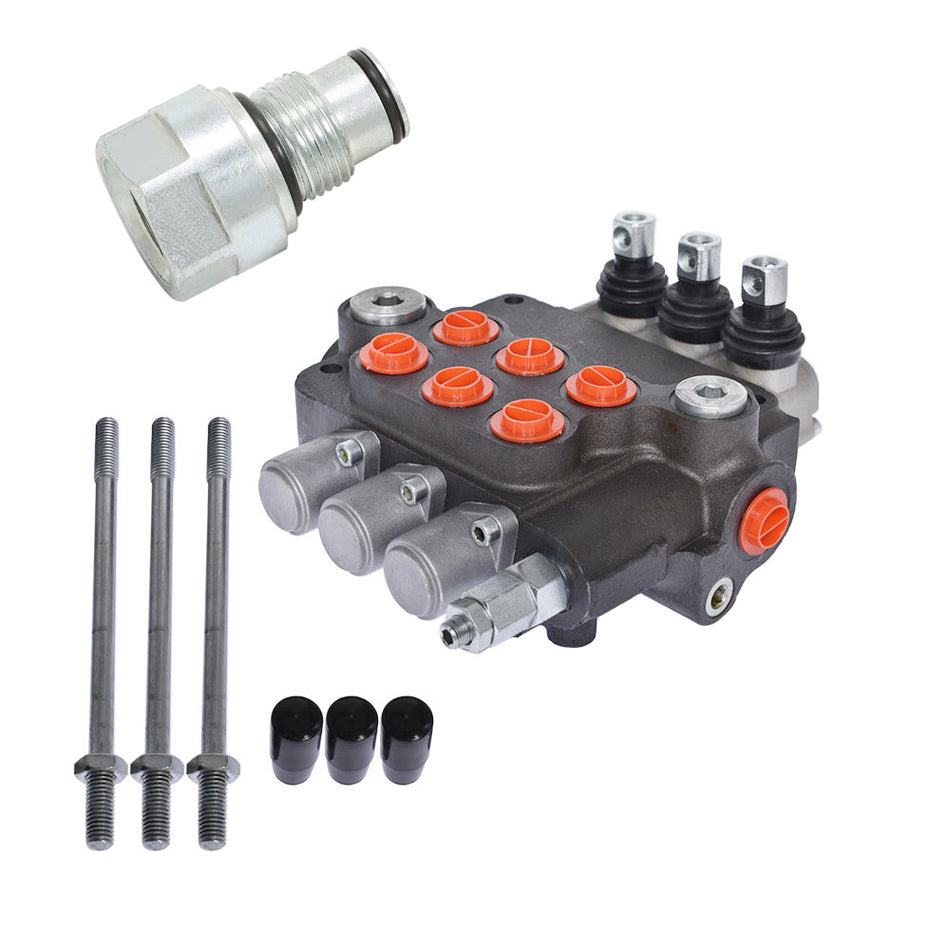 21GPM Hydraulic Monoblock Double Acting Control Valve 3 Spool SAE w/conversion