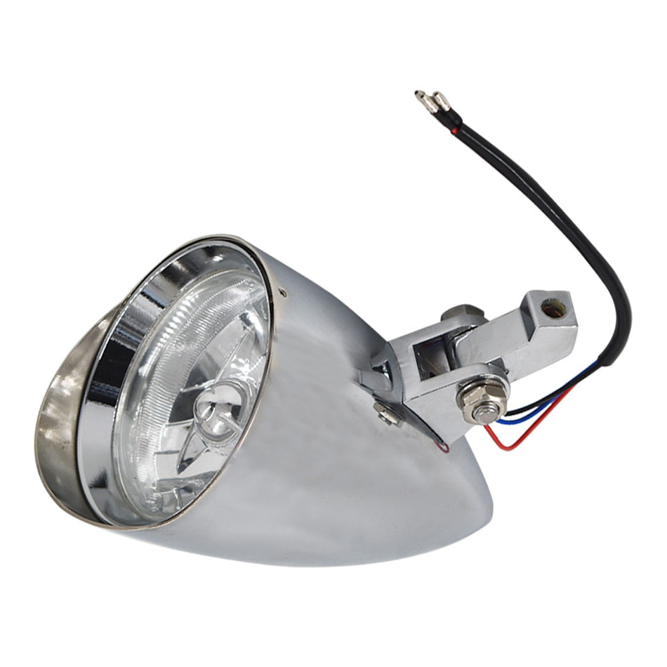 Motorcycle Chrome Visor Headlight For Bobber Chopper Dyna 12V