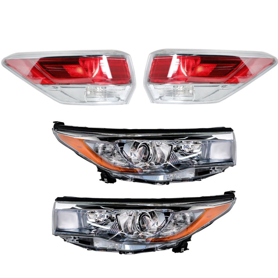 Labwork Right&Left Headlights+Outer Tail Light For 2014-2016 Toyota Highlander