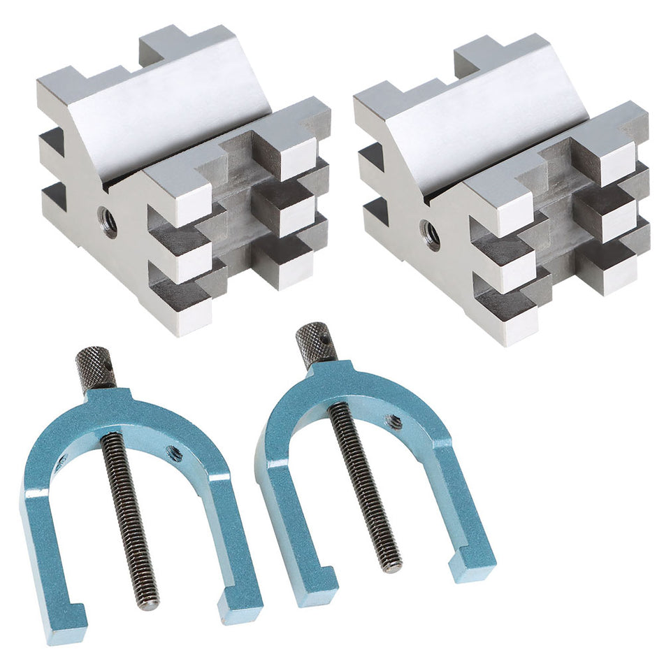 Multi-Use 2-3/8" x 2-3/4" x 2" V-Block And Clamp Set Hardened Steel Precision