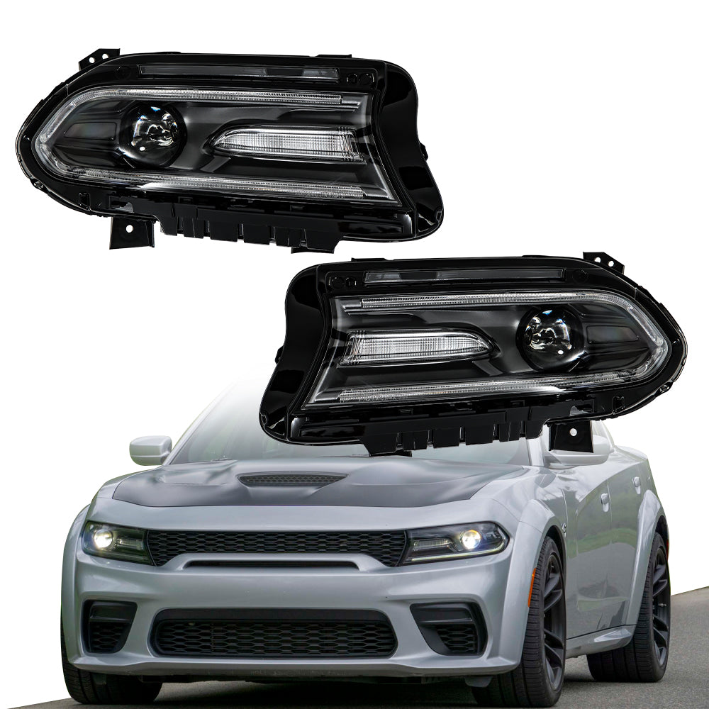 Labwork Headlight For 15-20 Dodge Charger LED Black Clear Lens Passenger&Driver