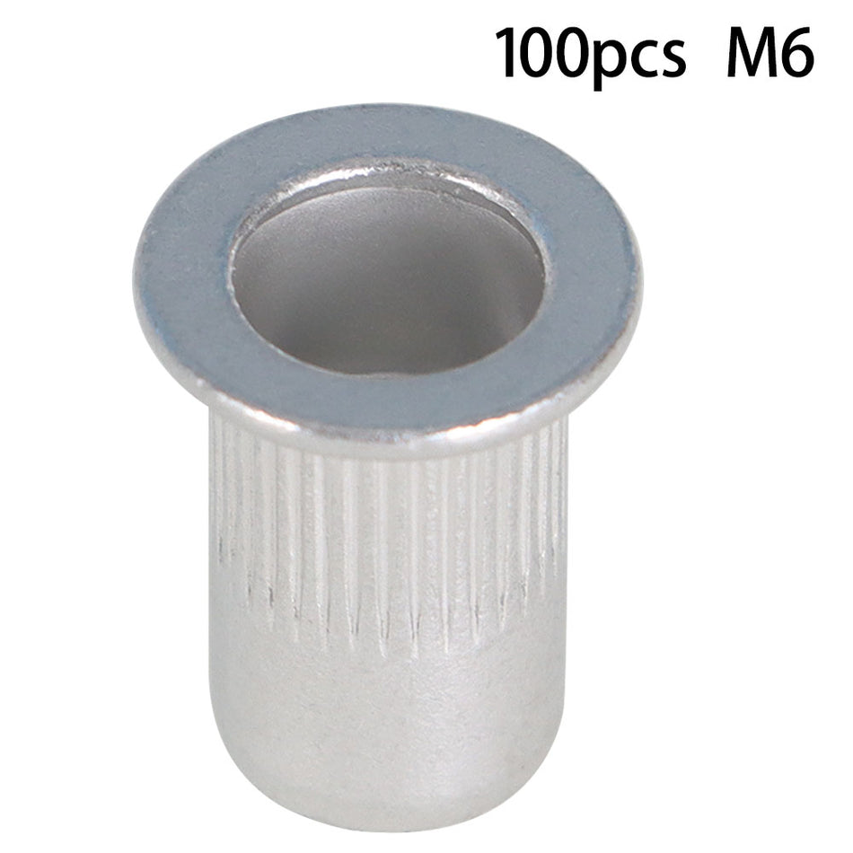 New M6 Aluminum Flat Head Rivet Gun Nuts Insert Nutsert Silver Tone 100 Pack