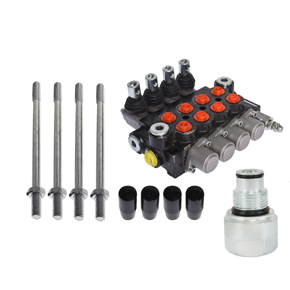 4 Spool Hydraulic Monoblock Double Acting Control Valve 11 GPM +Conversion Plug